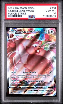 2021 Pokemon Sword & Shield Fusion Strike #218 Fa/Greedent Vmax PSA 10 G1464 - Image 1