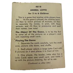 Vintage 1970s Full Color Drawings Animal Lotto Lottery Card Game Instructions - Image 4