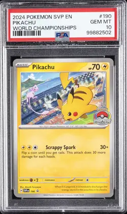2024 POKEMON SVP EN-SV BLACK STAR PROMO WORLD CHAMPIONSHIPS #190 PIKACHU PSA 10 - Image 1