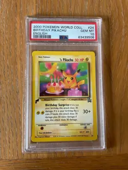 PSA 10 Pikachu #24 Birthday Pikachu English 2000 Pokemon World Collection Card - Image 1
