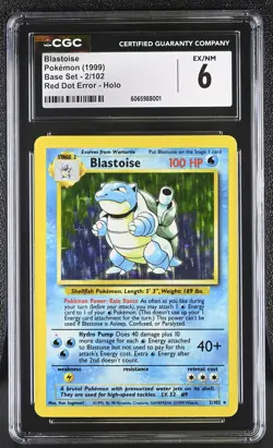CGC 6 Blastoise 2/102 Red Dot ERROR Holo Base Set Pokemon Card - Image 1