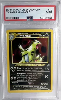 TYRANITAR Holo #12/75 2001 Neo Discovery Pokemon TCG PSA 9 MINT Unlimited - Image 1