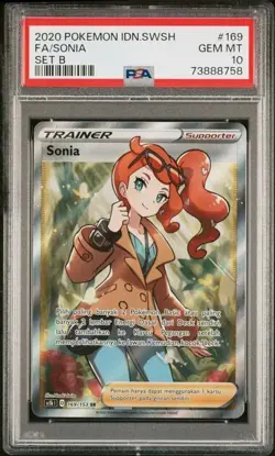 PSA 10 Sonia #169 SR Full Art Trainer Indonesian Sword & Shield Pokemon Card - Image 1