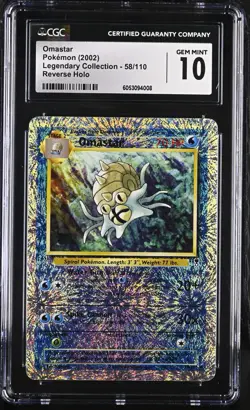 Pokemon Omastar 58/110 Reverse Holo Legendary Collection - CGC 10 - Image 1