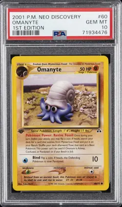 2001 POKEMON NEO DISCOVERY 1ST ED #60 OMANYTE PSA 10 - Image 1