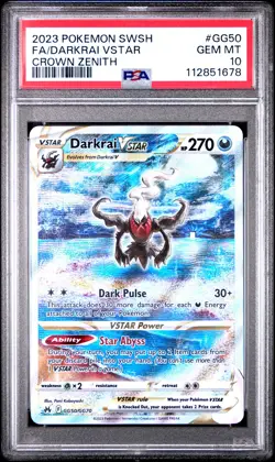 2023 POKEMON SWORD & SHIELD CROWN ZENITH #GG50 FULL ART/DARKRAI VSTAR PSA 10 - Image 1
