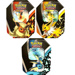 Pokemon Eevee Evolutions Tins All 3 Flareon Vaporeon and Jolteon - Image 1