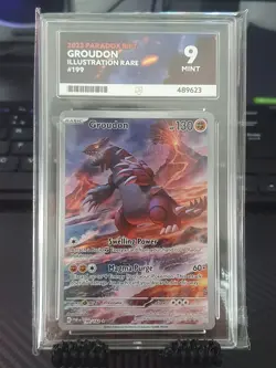 Pokemon TCG Groudon Paradox Rift 199/182 Holo Illustration Rare Ace 9 Graded - Image 1