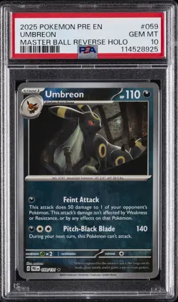 2025 POKEMON PRE EN-PRISMATIC EVOLUTIONS MASTER BALL REVERSE HOLO UMBREON PSA 10 - Image 1