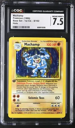 CGC 7.5 Machamp 1999 Base Set 1st Edition 8/102 Holo Pokemon Card - Image 1