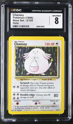 CGC 8 Chansey 1999 Base Set 3/102 Holo Pokemon Card - Image 1