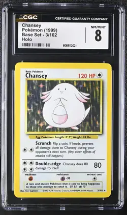 CGC 8 Chansey 1999 Base Set 3/102 Holo Pokemon Card - Image 1