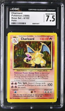 CGC 7.5 Charizard 1999 Base Set 4/102 Holo Pokemon Card - Image 1