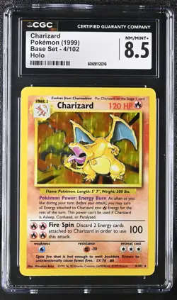 CGC 8.5 Charizard 1999 Base Set 4/102 Holo Pokemon Card - Image 1