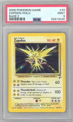 PSA 9 - Pokemon Card - Base 2 Set 20/130 - ZAPDOS (holo-foil) - MINT - Image 1