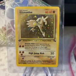 Pokemon TCG Hitmonlee Fossil Holo Card 7/62 Unlimited Rare - Image 1