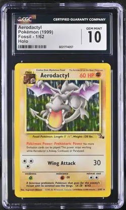 CGC 10 Aerodactyl 1999 Fossil 1/62 Holo Pokemon Card - Image 1