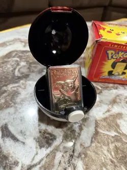 23K Gold Plated PIKACHU Trading Card 1999 Burger King Pokemon Ball w/Box - Image 2
