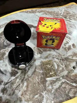 23K Gold Plated PIKACHU Trading Card 1999 Burger King Pokemon Ball w/Box - Image 3