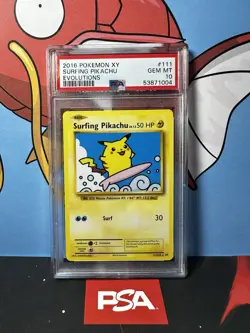 2016 XY Evolutions Surfing Pikachu 111/108 PSA 10 Pokemon Card - Image 1