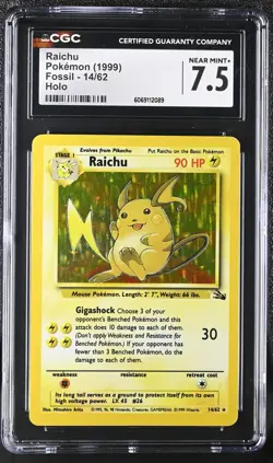 CGC 7.5 Raichu 1999 Fossil 14/62 Holo Pokemon Card - Image 1
