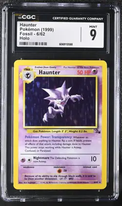 CGC 9 MINT Haunter 1999 Fossil 6/62 Holo Pokemon Card - Image 1