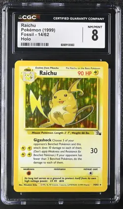 CGC 8 Raichu 1999 Fossil 14/62 Holo Pokemon Card - Image 1