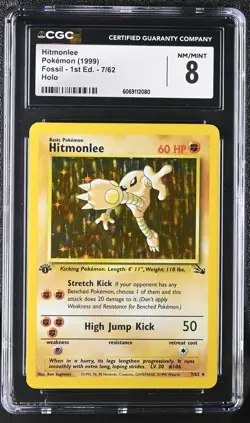 CGC 8 Hitmonlee 1999 Fossil 1st Edition 7/62 Holo Pokemon Card - Image 1