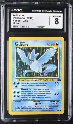 CGC 8 Articuno 1999 Fossil 2/62 Holo Pokemon Card - Image 1
