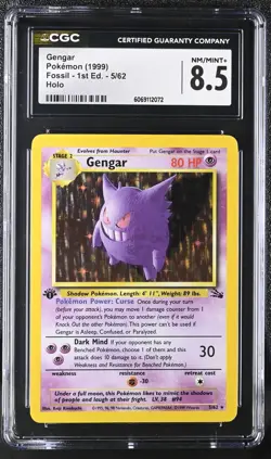 CGC 8.5 Gengar 1999 Fossil 1st Edition 5/62 Holo Pokemon Card - Image 1