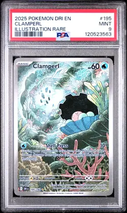 2025 POKEMON DRI EN-DESTINED RIVALS ILLUSTRATION RARE #195 CLAMPERL PSA 9 - Image 1