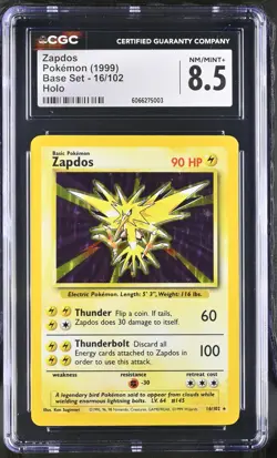 CGC 8.5 Zapdos 1999 Base Set 16/102 Holo Pokemon Card - Image 1