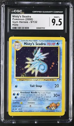 CGC 9.5 MINT+ Misty's Seadra 2000 Gym Heroes 9/132 Holo Pokemon Card - Image 1