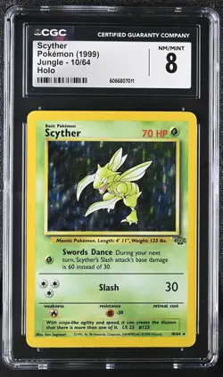 CGC 8 Scyther 1999 Jungle 10/64 Holo Pokemon Card - Image 1