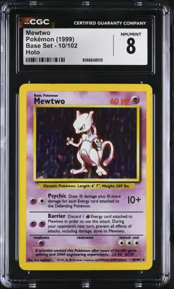 CGC 8 Mewtwo 1999 Base Set 10/102 Holo Pokemon Card - Image 1