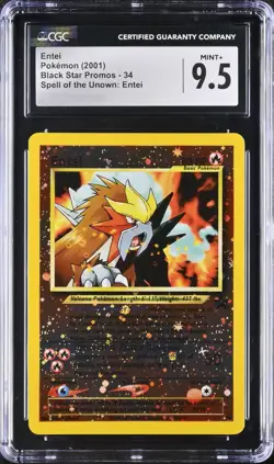 CGC 9.5 MINT+ Entei 2001 Black Star Movie Promo 34 Reverse Holo Pokemon Card - Image 1