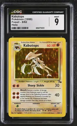 CGC 9 MINT Kabutops 1999 Fossil 9/62 Holo Pokemon Card - Image 1
