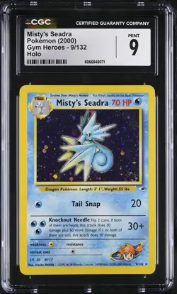 CGC 9 MINT Misty's Seadra 2000 Gym Heroes 9/132 Holo SWIRL Pokemon Card - Image 1