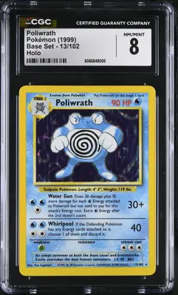 CGC 8 Poliwrath 1999 Base Set 13/102 Holo Pokemon Card - Image 1