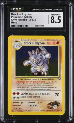 CGC 8.5 Brock's Rhydon 2000 Gym Heroes 2/132 Holo Pokemon Card - Image 1