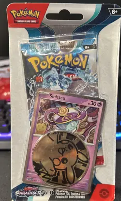 Pokemon TCG Paradox Rift Blister - Sinistea Holo Promo Card & Pikachu Coin. New. - Image 1