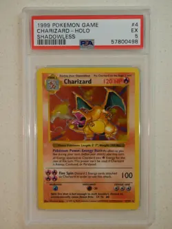 1999 Pokemon Base Set Shadowless Holo Charizard #4 PSA 5 EX Excellent - Image 1