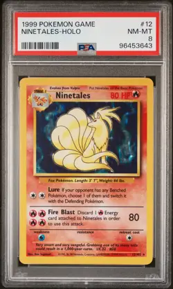 1999 POKEMON BASE SET UNLIMITED #12 NINETALES-HOLO PSA 8 - Image 1