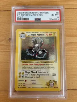 PSA 8 MINT Lt. Surge's Magneton Holo Gym Heroes Unlimited #8 Pokemon 2000 WOTC - Image 1