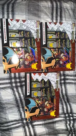 3x Pokemon Celebrations Collection Lance's Charizard V - W/Evolving & Fusion CD - Image 1