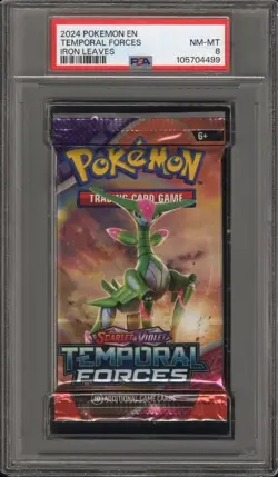 PSA 8 NM-MT Pokemon Scarlet & Violet Temporal Forces Iron Leaves Booster Pack - Image 1