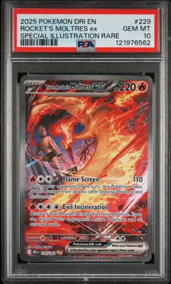 2025 POKEMON DRI EN-DESTINED RIVALS #229 TEAM ROCKET'S MOLTRES EX PSA 10 - Image 1