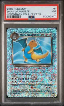 2002 POKEMON LEGENDARY COLLECTION #5 DARK DRAGONITE-REVERSE FOIL PSA 7 - Image 1