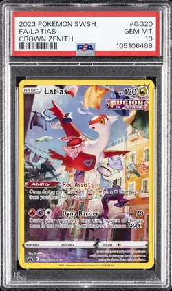 2023 POKEMON SWORD & SHIELD CROWN ZENITH #GG20 FULL ART/LATIAS PSA 10 - Image 1