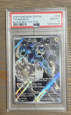 2025 Black Bolt Pokemon Center ETB Promo Thundurus *CRACKED* PSA 10 Slab Read - Image 1
